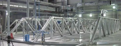 Metal trusses in a warehouse